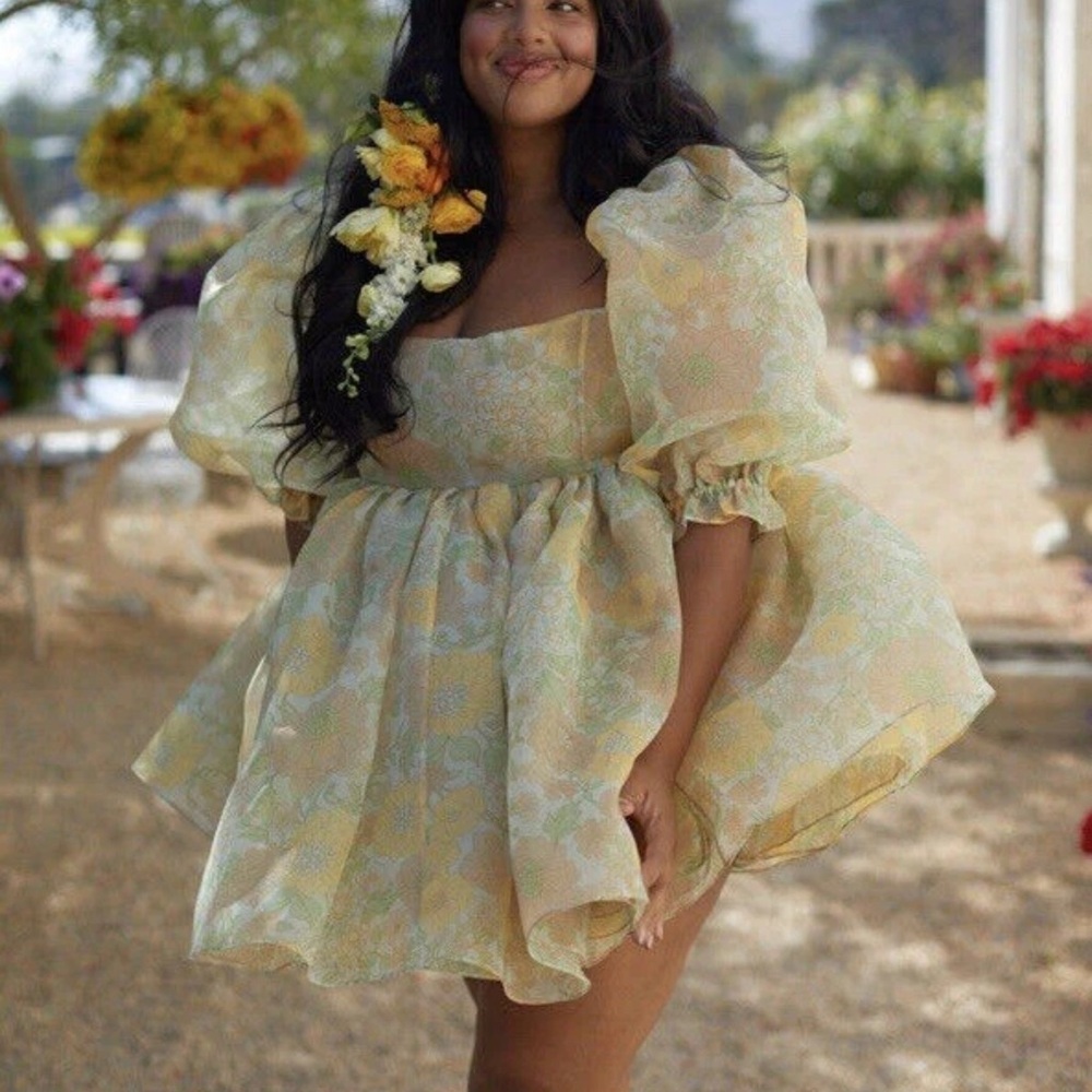 NEW Selkie Citrus Trip Puff Mini Dress Floral Size XS NEVER WORN! NWOT RTL $300